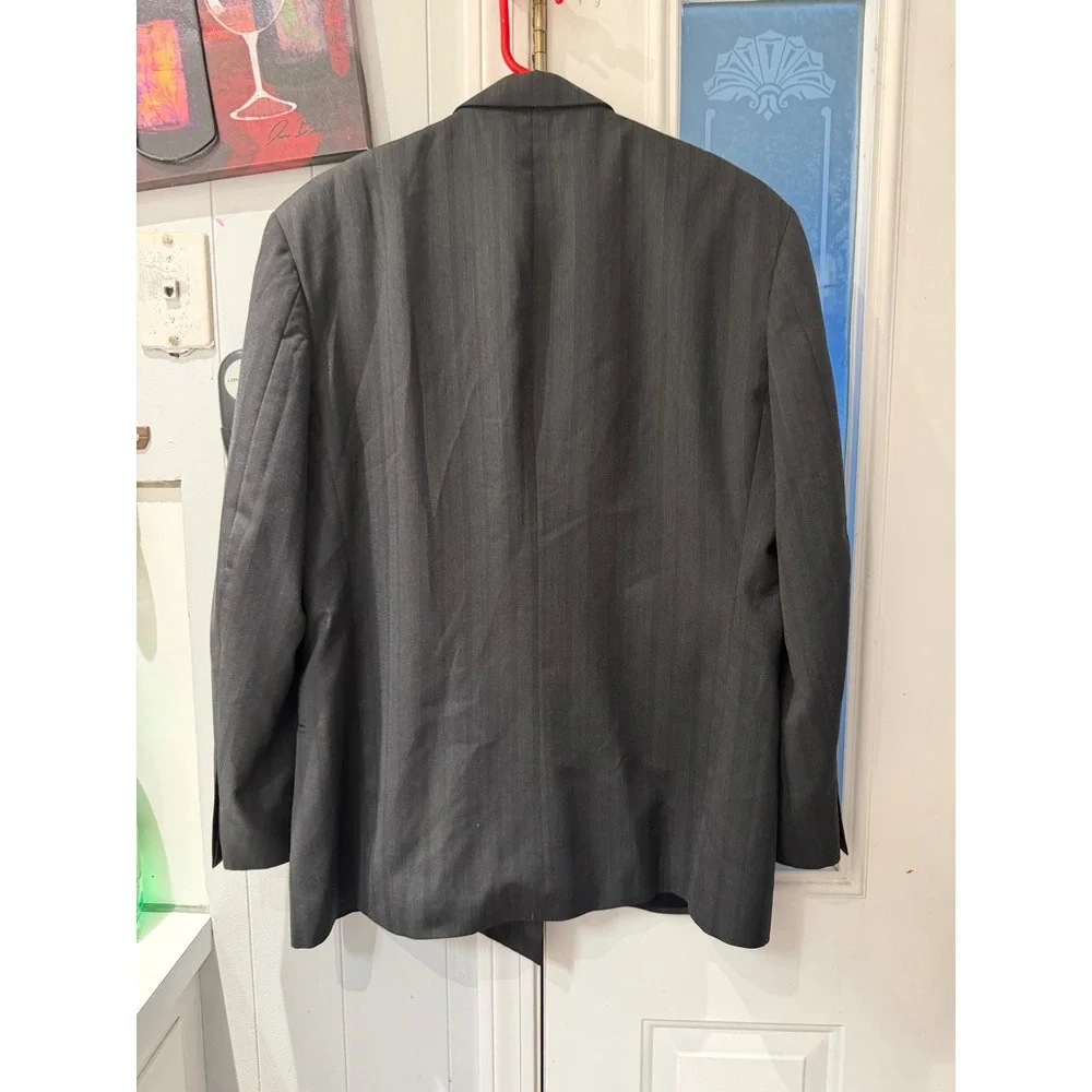 Cellini Collection Mens Gray Pinstripe Double Breasted Blazer Jacket Made in USA